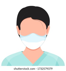 Man doctor wearing medical mask to prevent disease, flu. Vector stock illustration in a cartoon flat style.