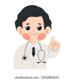 Man doctor wearing a white coat pointing