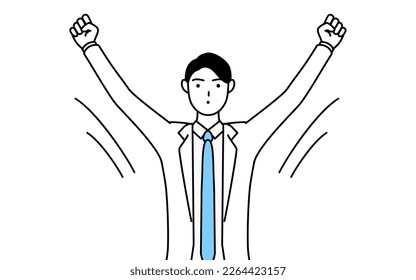 A man doctor in white coats doing radio calisthenics, preparation for accident prevention