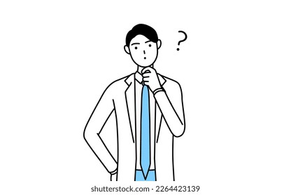 A man doctor in white coats with questions. svg
