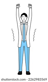 A man doctor in white coats stretching and standing tall.