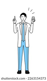 A man doctor in white coats taking security measures for his phone.