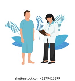 The man at the doctor's appointment. Vector concept illustration of a man and male doctor sitting and talking, Vector Flat Illustration