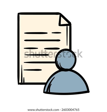 A man with a document. Agreement, contract. A simple vector hand-drawn icon for the design of a website, application, flyer. Illustration isolated on white background