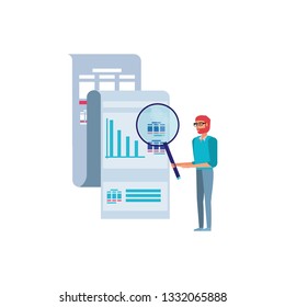 man and document with infographic