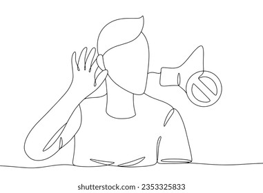 The man does not hear what he is told. Hearing loss. Deafness. International Day of Sign Languages. International Week of the Deaf. One line drawing for different uses. Vector illustration.