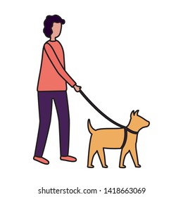 man with dog activities outdoors vector illustration