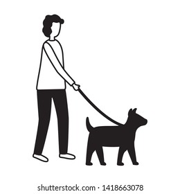 man with dog activities outdoors vector illustration