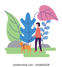 man with dog activities outdoors vector illustration