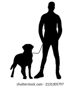 Man With Dog Black Silhouette Isolated Vector