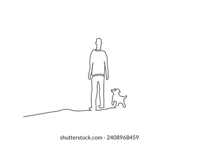 man dog cute friend walking in nature together life one line art design