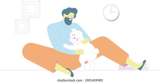 Man with dog. Hud pet. Cute illustration