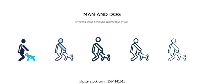 man and dog icon in different style vector illustration. two colored and black man and dog vector icons designed in filled, outline, line stroke style can be used for web, mobile, ui