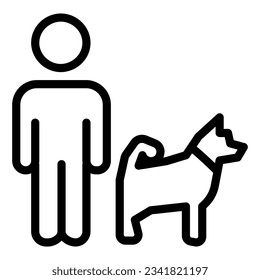 Man and dog line icon, domestic animal concept, dog walking sign on white background, person walking pet icon in outline style mobile concept web design. Vector graphics.