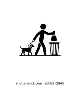 Man with dog on leash disposing waste