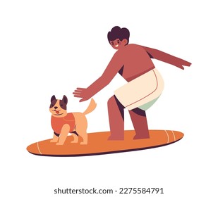 man and dog on surfboard icon isolated