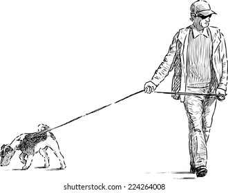 man and dog on a walk