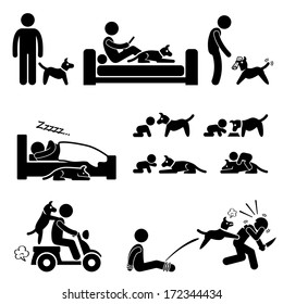 Man and Dog Relationship Pet Stick Figure Pictogram Icon