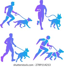 Man dog running together gradient colors sport recreation vector art.
