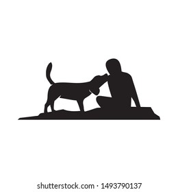 man and dog silhouette logo design template vector illustration