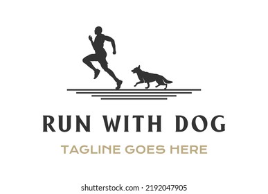 Man and Dog Silhouette Run for Speed Sport Club Logo Design Vector