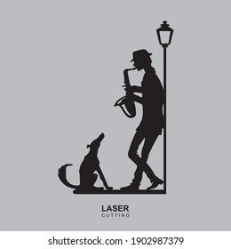 man and dog sing, Template for laser cutting, wood carving, paper cut and printing. Vector illustration.