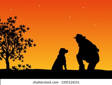The Man and dog at a Sunset
