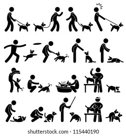 Man Dog Training Playing Pet Stick Figure Pictogram Icon