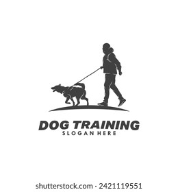 a man dog training vector logo design