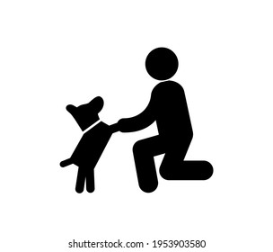 Man and dog vector icon. Editable stroke. Symbol in Line Art Style for Design, Presentation, Website or Apps Elements, Logo. Pixel vector graphics - Vector