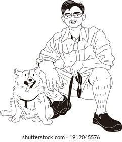 Man and Dog. Vector Illustrartion.