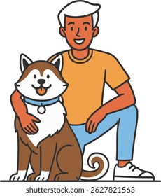 Hombre y perro Ilustración vectorial aislada sobre fondo blanco.