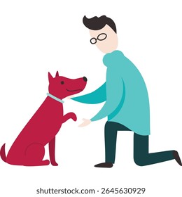 Homem com cão vetor animal de estimação amante ícone isolado