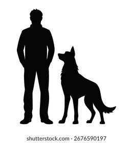Hombre con la silueta del Vector del perro 