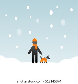 Man with dog in winter