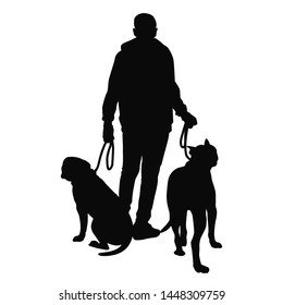 Man and dogs silhouette. Flat vector design isolated on white background.