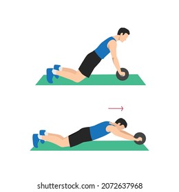 Man doing Ab roller exercise. Flat vector illustration isolated on white background