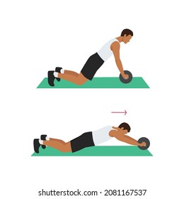 Man doing Ab roller exercise. Flat vector illustration isolated on white background