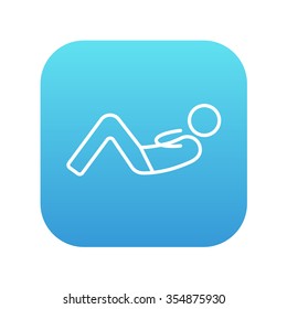Man doing abdominal crunches line icon for web, mobile and infographics. Vector white icon on the blue gradient square with rounded corners isolated on white background.