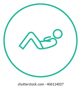 Man doing abdominal crunches line icon.