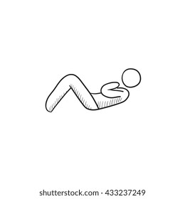 El hombre que hace abdominales rompe el icono de dibujo vectorial aislado en el fondo. Hombre dibujado a mano haciendo icono de las garras abdominales. El hombre que hace boceto abdominal se cruza con el icono de boceto para infografía, sitio web o aplicación.
