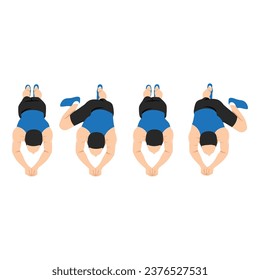 Man doing Abdominal exercise position introduction with Plank Knee to Elbow top or front view guide. HIIT workout. Flat vector illustration isolated on white background