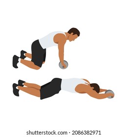 Man doing abdominal roller exercise side view. vector illustration isolated on background