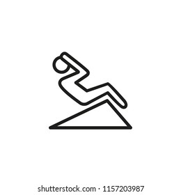 Man doing abs on incline bench line icon. Sit-ups, crunches, gym. Exercise concept. Vector illustration can be used for topics like sport, healthy lifestyle, fitness