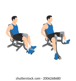 Hombre haciendo Adductor. Ejercicio de la máquina interna del muslo. Ilustración vectorial plana aislada en fondo blanco