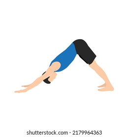 Man doing Adho mukha svanasana or downward facing dog yoga pose,vector illustration in trendy style
