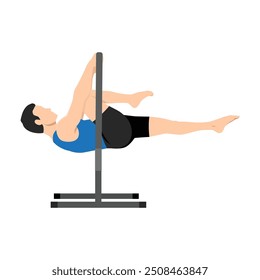 Man doing advanced tuck front lever on a bar calisthenics exercise. Flat vector illustration isolated on white background