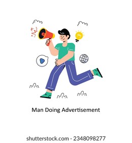 Ilustración del vector de diseño de estilo plano Man Doing Advertisement. Ilustración de acciones