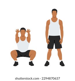 Hombre ocupando un puesto en el aire en 2 pasos frente a la vista. Ilustración vectorial plana aislada en fondo blanco