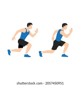 Man doing Alternating lunge jump exercise. Flat vector illustration isolated on white background